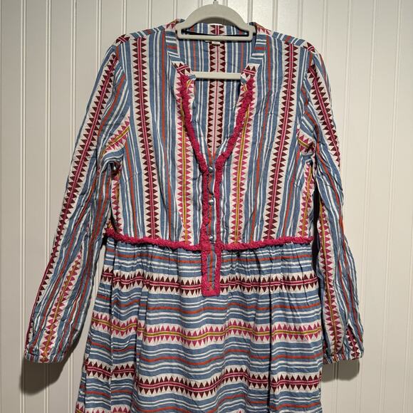 Boden Striped Detail Boho Maxi Dress Cotton Colorful Size 12 - Picture 3 of 10